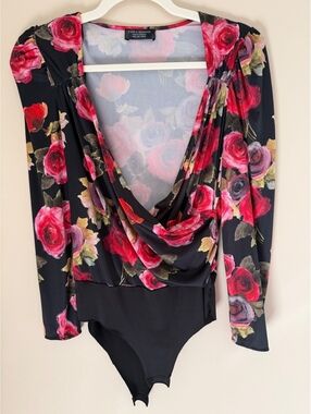S Zara sexy bodysuit, roses/black